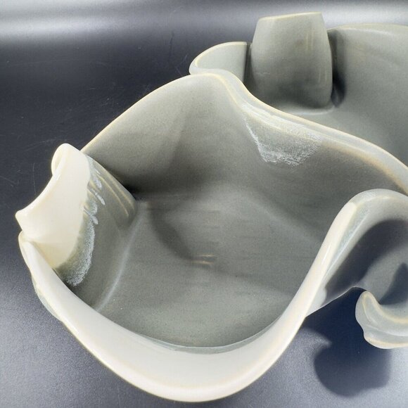HILBORN Canada Art Pottery Chip And Dip Salsa Double Bowl Dish Signed W Spoons - Picture 15 of 16